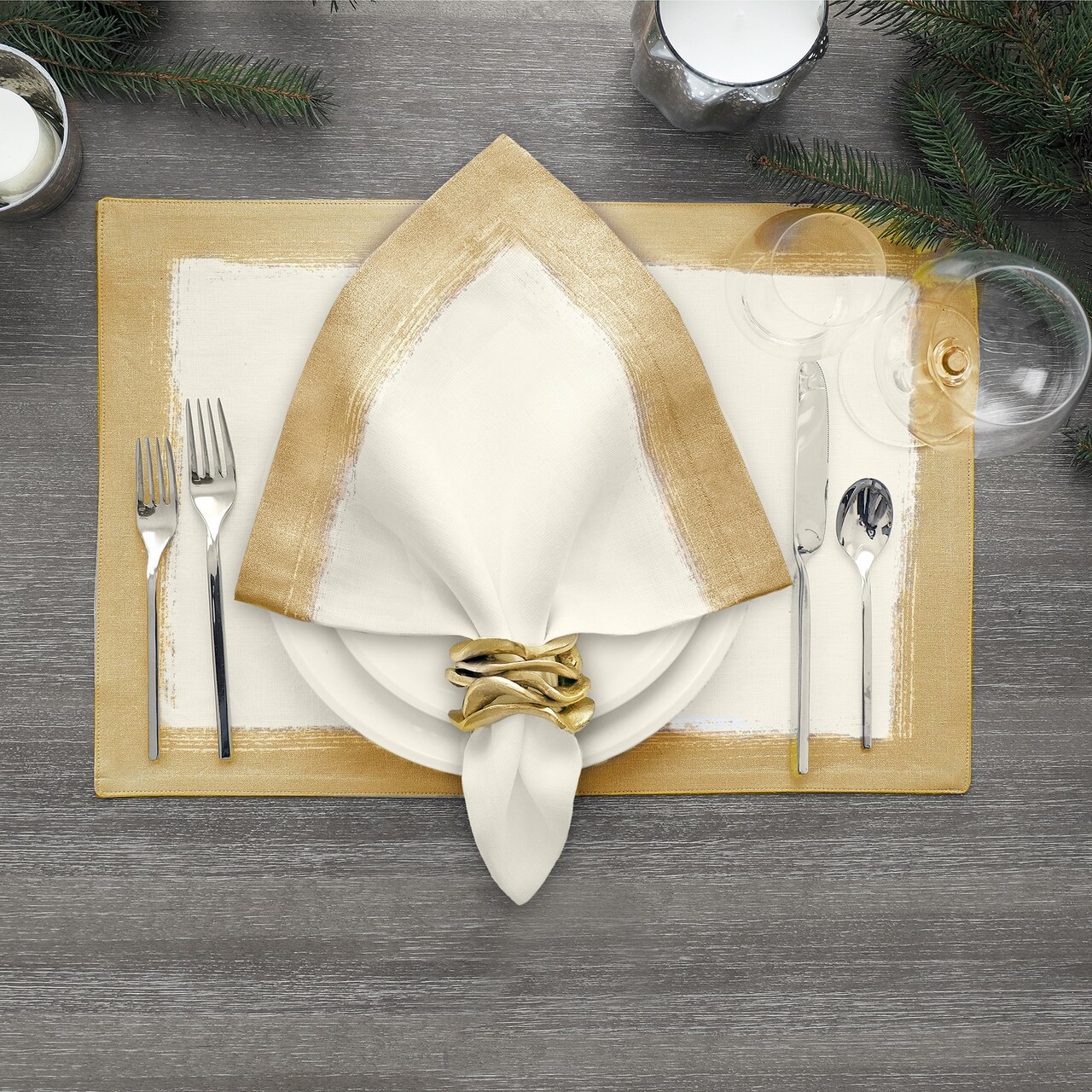 Villeroy & Boch Metallic Brushstroke Napkin Set of 4, Ivory - 21"W x 21"L